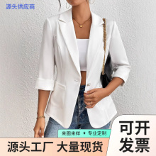 2025欧美跨境春夏新款女装外套翻领ins潮流百搭小西装简约上衣女