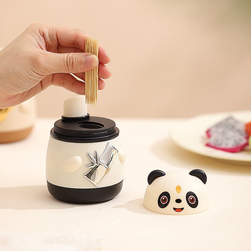 Panda palillo de dientes tipo de prensa, caja de palillo de alto valor emergente automática, palillo de dientes creativo para el hogar, palillo de dientes, cubo de palillo de dientes 2025