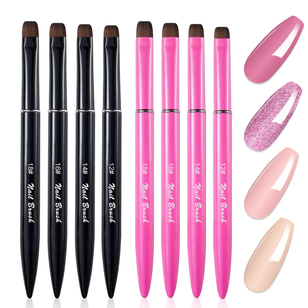 Cross-border bestseller small round-head nail art brush with metal handle and nylon bristles, square-round head French manicure gel nail art brush tool