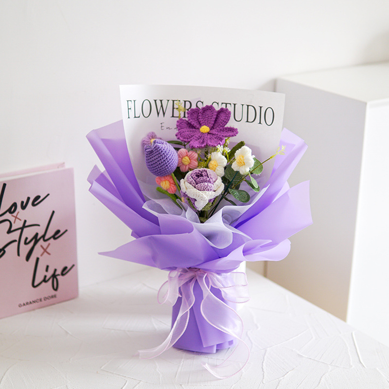 Día del maestro hecho a mano un ramo de girasoles mezclar y combinar imitación de lana crochet tulipán adornos de mesa