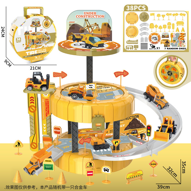 Comercio exterior aleación de niños coche de ingeniería de policía de bomberos coche de ingeniería militar rodante pista neumáticos bolsas de mano juguetes de estacionamiento
