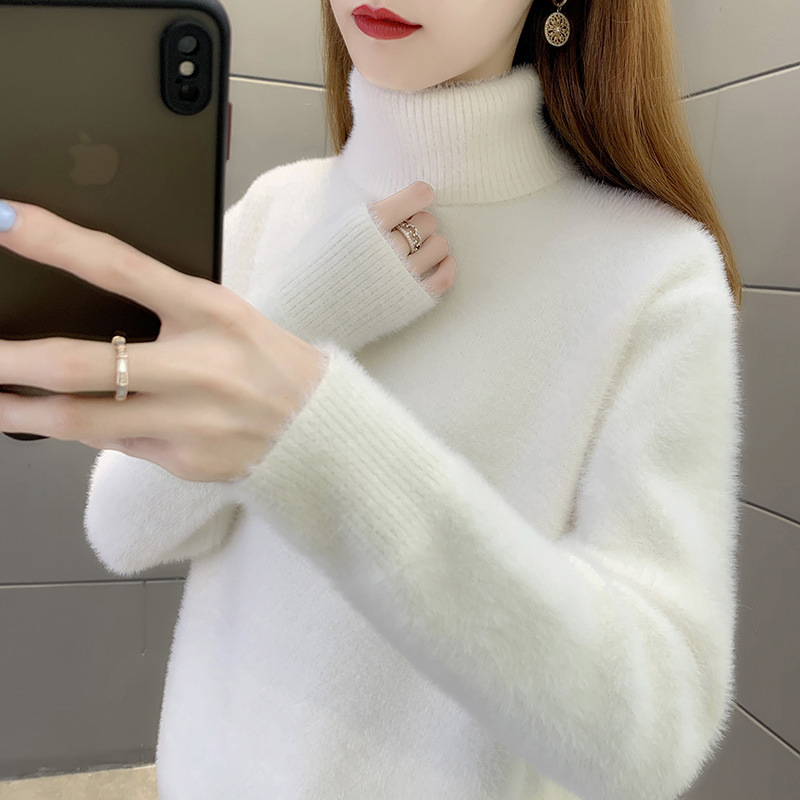 Suéter de cuello alto para mujeres 2024 otoño y invierno nuevo engrosado de la camiseta interior con camiseta de fondo con camiseta de punto suelta