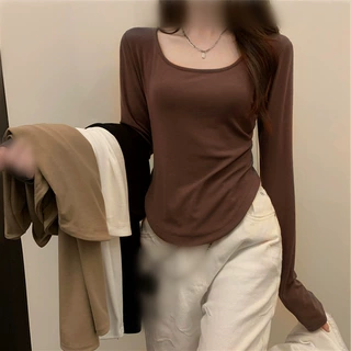 设计不规则短款长袖t恤女纯欲风打底衫2026秋季修身显瘦内搭上衣