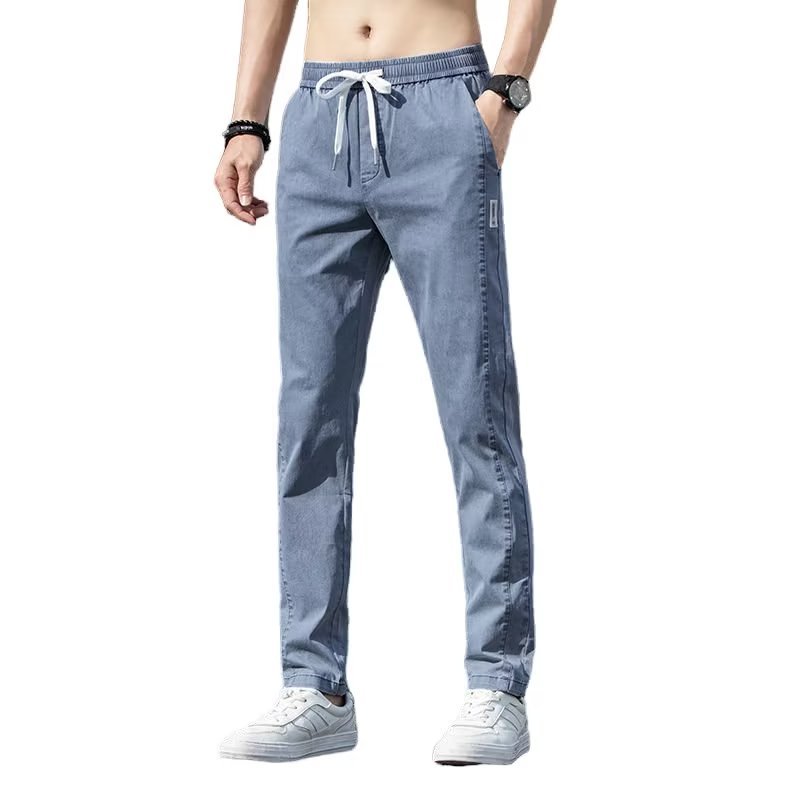 Jeans Pantalones de hombre rectos ajustados para hombre Pantalones casuales de moda coreana de estilo fino de verano Pantalones largos de seda de hielo para hombre