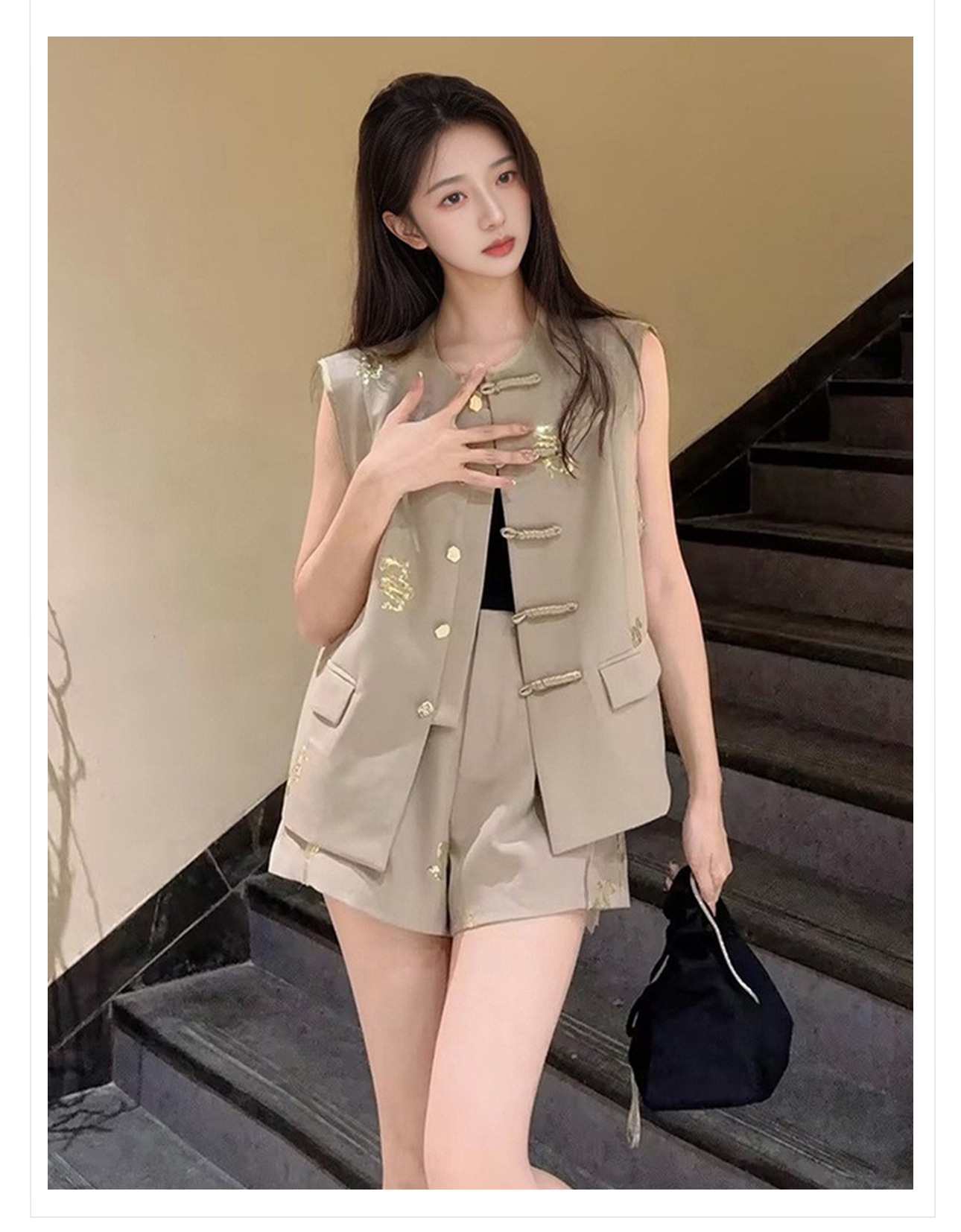 Bộ quần short vest jacquard phong cách Trung Hoa mới mùa hè 2026 ZX M4184 — Áo, Quần short chi tiết 3