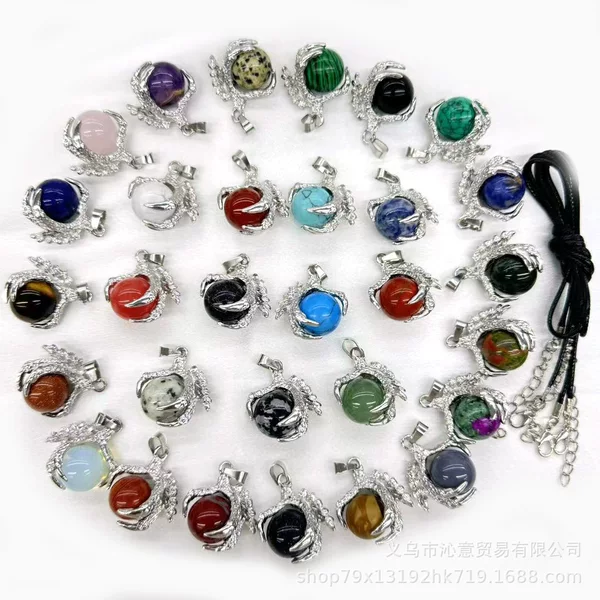 Factory direct European and American trend personalized natural stone ins style personalized silver plating eagle claw bead pendant