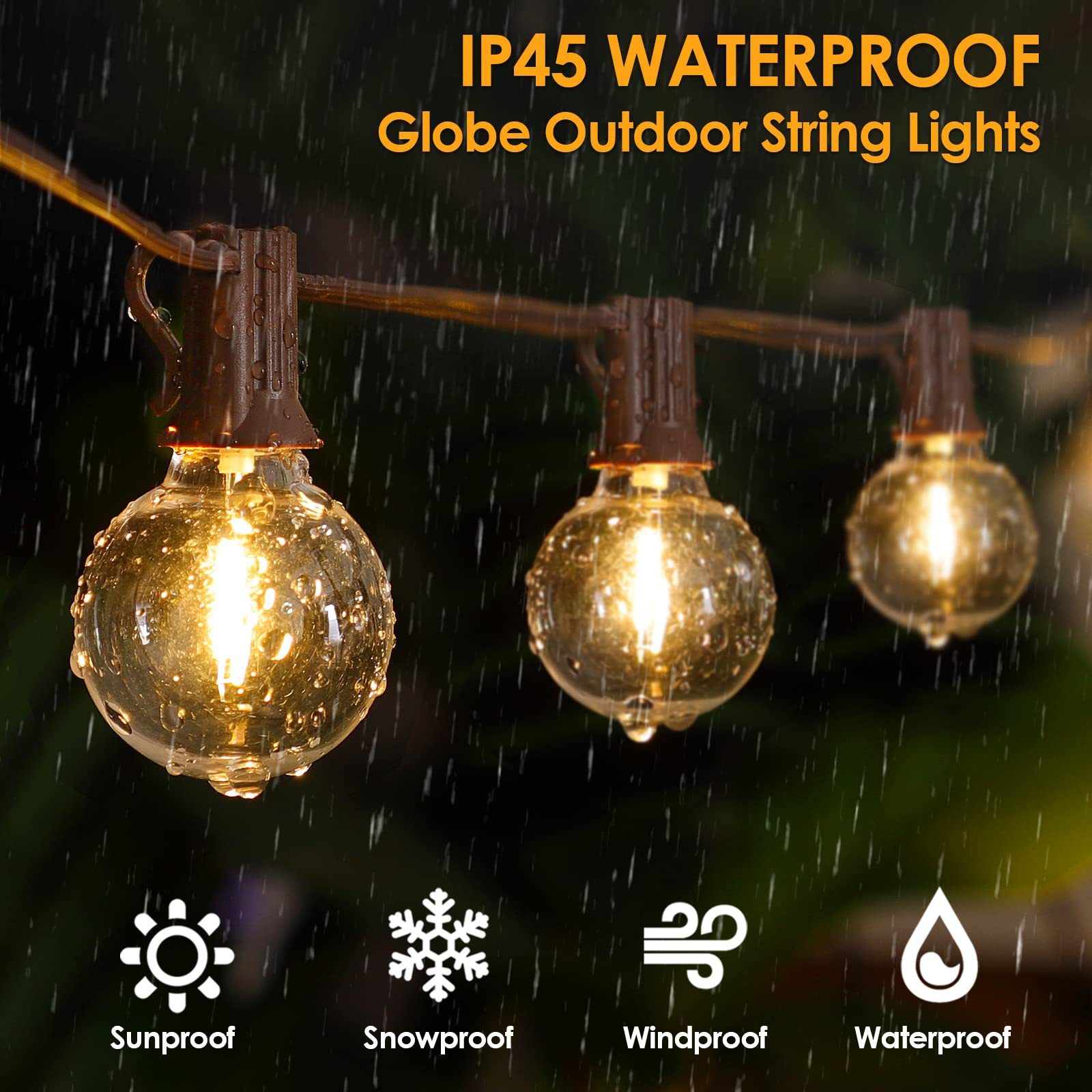 Cadena de luces G40, plástico, ahorro de energía al aire libre, bombilla LED impermeable, luces colgantes, cielo, ambiente de campamento de bodas, luces de Navidad