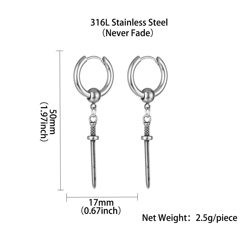 1 Piece Quantity Street Occasion 1 Piece Hip-hop Geometric Titanium Steel Plating Men's Drop Earrings