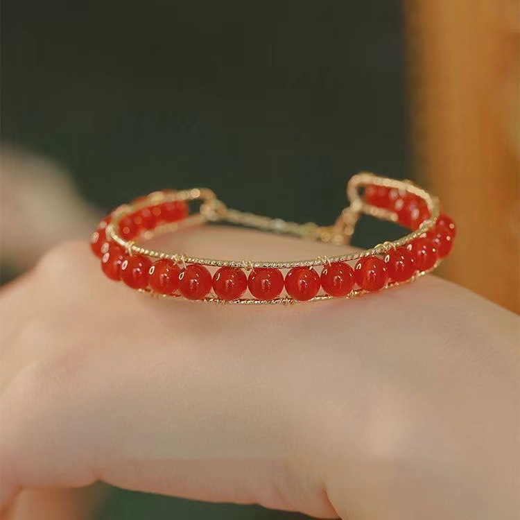 Bracciale in agata rossa e cristallo fragola con oro_voghion.com