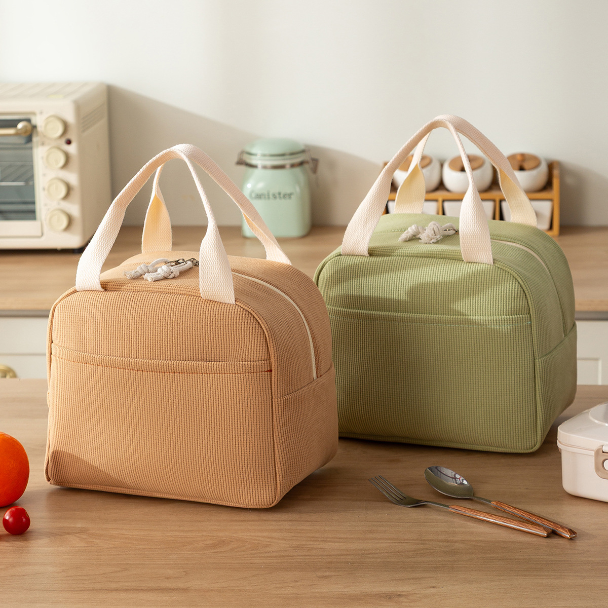 Large Solid Color Corduroy Thermal Bag for Office Workers, Portable Lunch Box Bag, Lunch Bag for Students, Outdoor Meal Bag