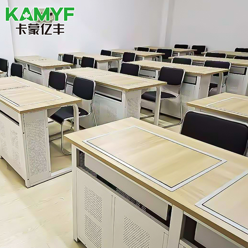 Steel Wood flip computer desk school Rotatable display screen flip host hidden desktop classroom computer room desk