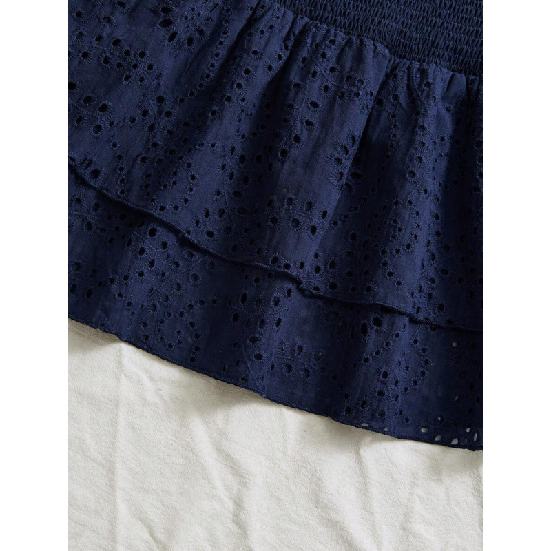 D 85074 comercio exterior Aliexpress moda transfronteriza azul navy pliegue sin correa de hombro bordado agujero sexy