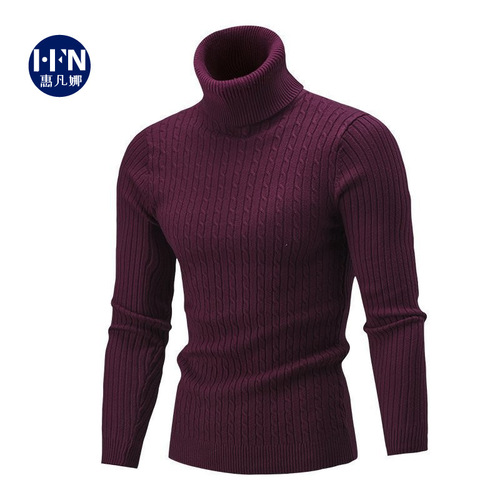 International Trade Autumn/Winter Men's High Neck Sweater Men's Slim Fit Solid Color Hoodless Knit Top Korean Style Slim Fit
