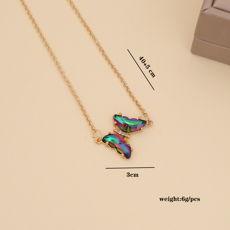 fashion simple multicolor gradient butterfly necklace