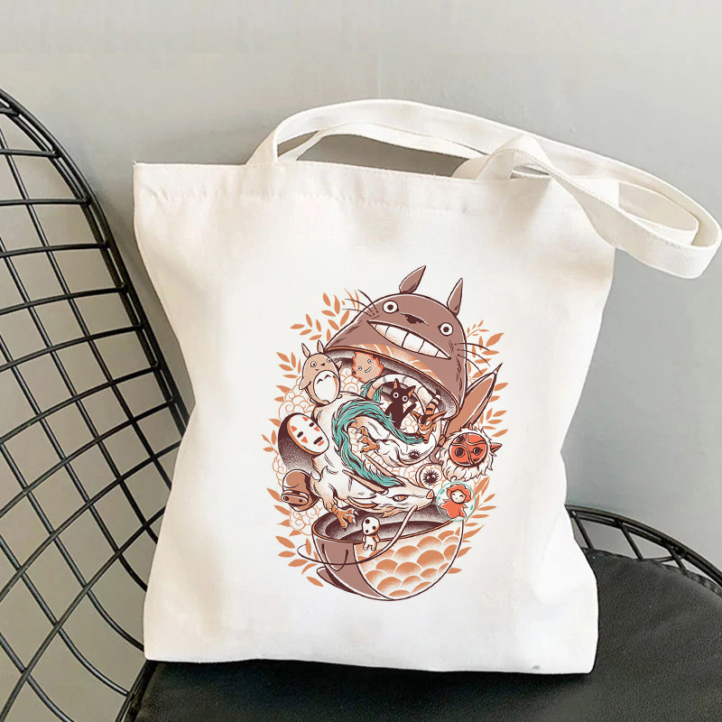 Totoro de dibujos animados impreso bolsa de lona bolso de hombro estudiante casual bolsa plegable bolsa de compras portátil Comercio exterior transfronterizo