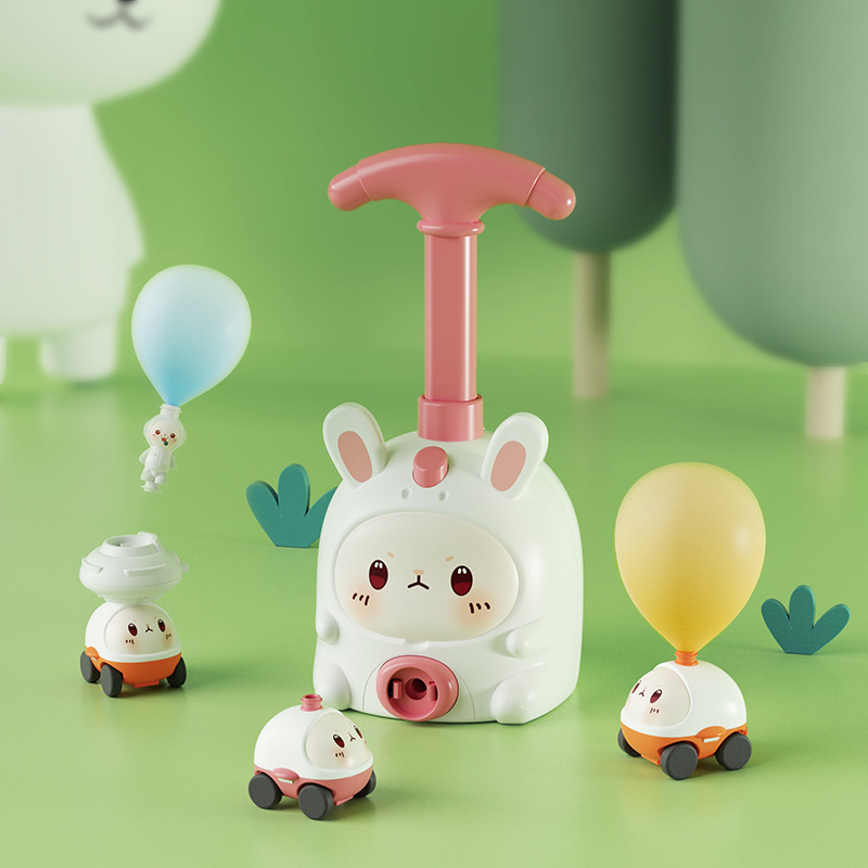 자동차 1대 + 풍선 6개를 갖춘 새로운 분홍색 토끼