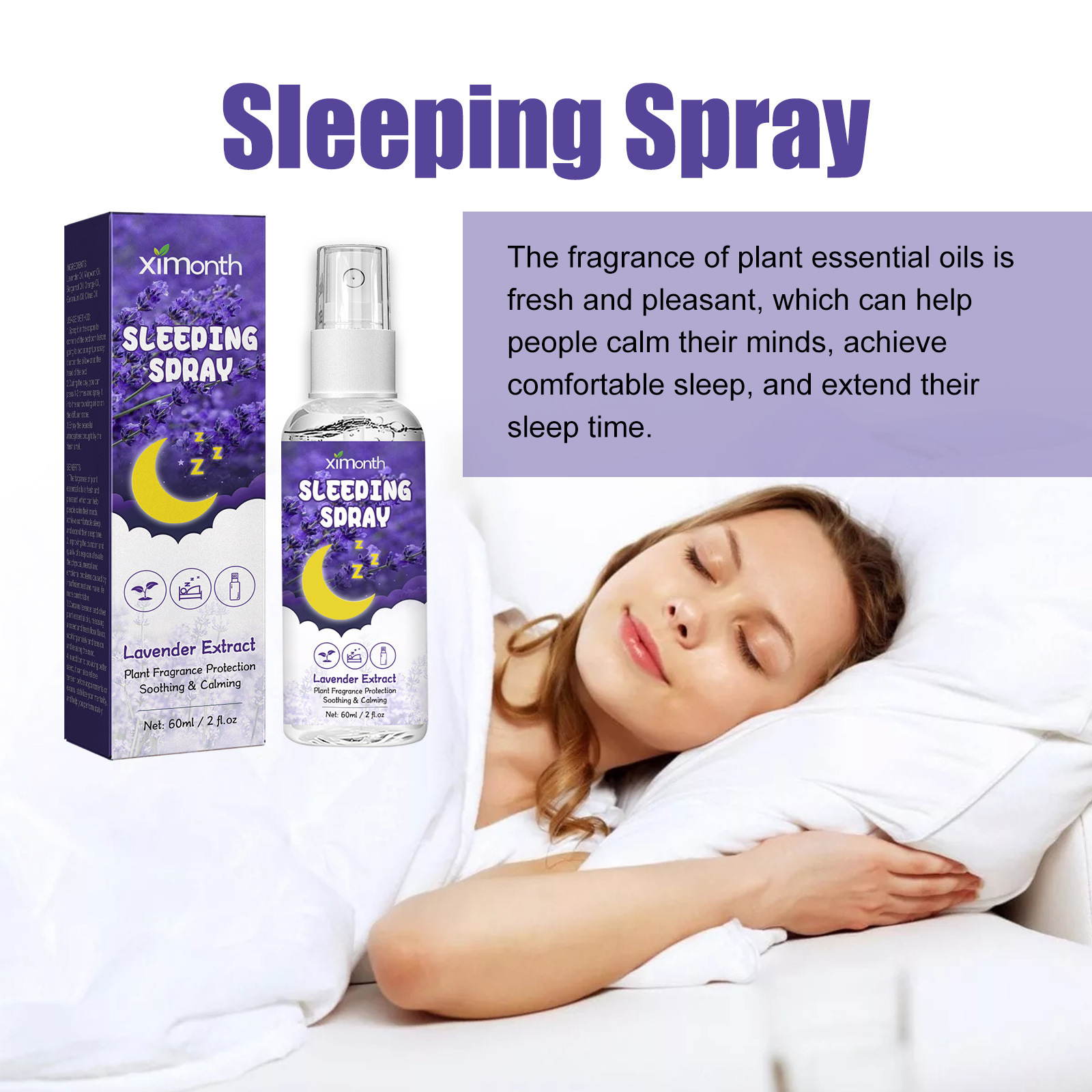 Ximonth Lavender Sleep spray Soothes the nerves, hypnotizes and sleeps, relieves insomnia and sleeps at ease spray