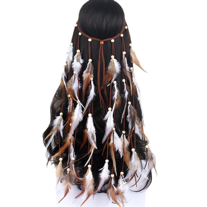 Bohemia de plumas largas diadema 2024 transfronteriza Venta caliente accesorios de pelo de plumas de Carreras de Caballos chal largo