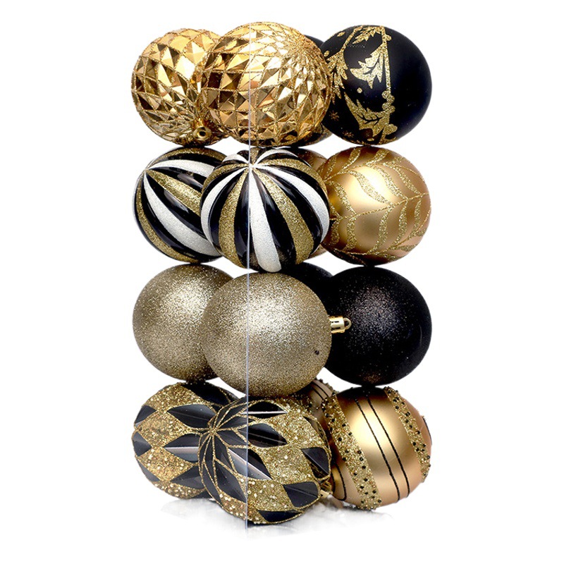 Decoraciones de Navidad 16/set Negro en forma de bola de Navidad pintado adornos traje de árbol de Navidad colgante Accesorios