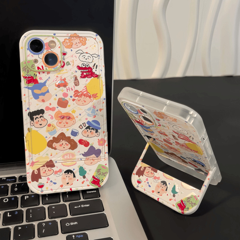 Small new family for Apple 15PROMAX mobile phone case iPhone14 cartoon 13 flip bracket 12 soft case 11