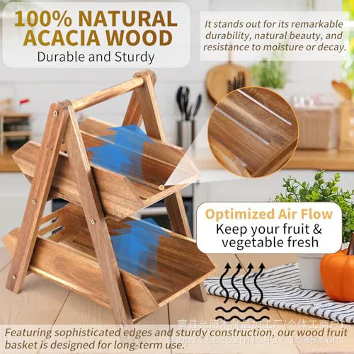 Деревянная корзина с фруктами Двойная корзина продуктов для кухни Большая емкость Съемная стойка для фруктов портативная коробка для хранения фруктов