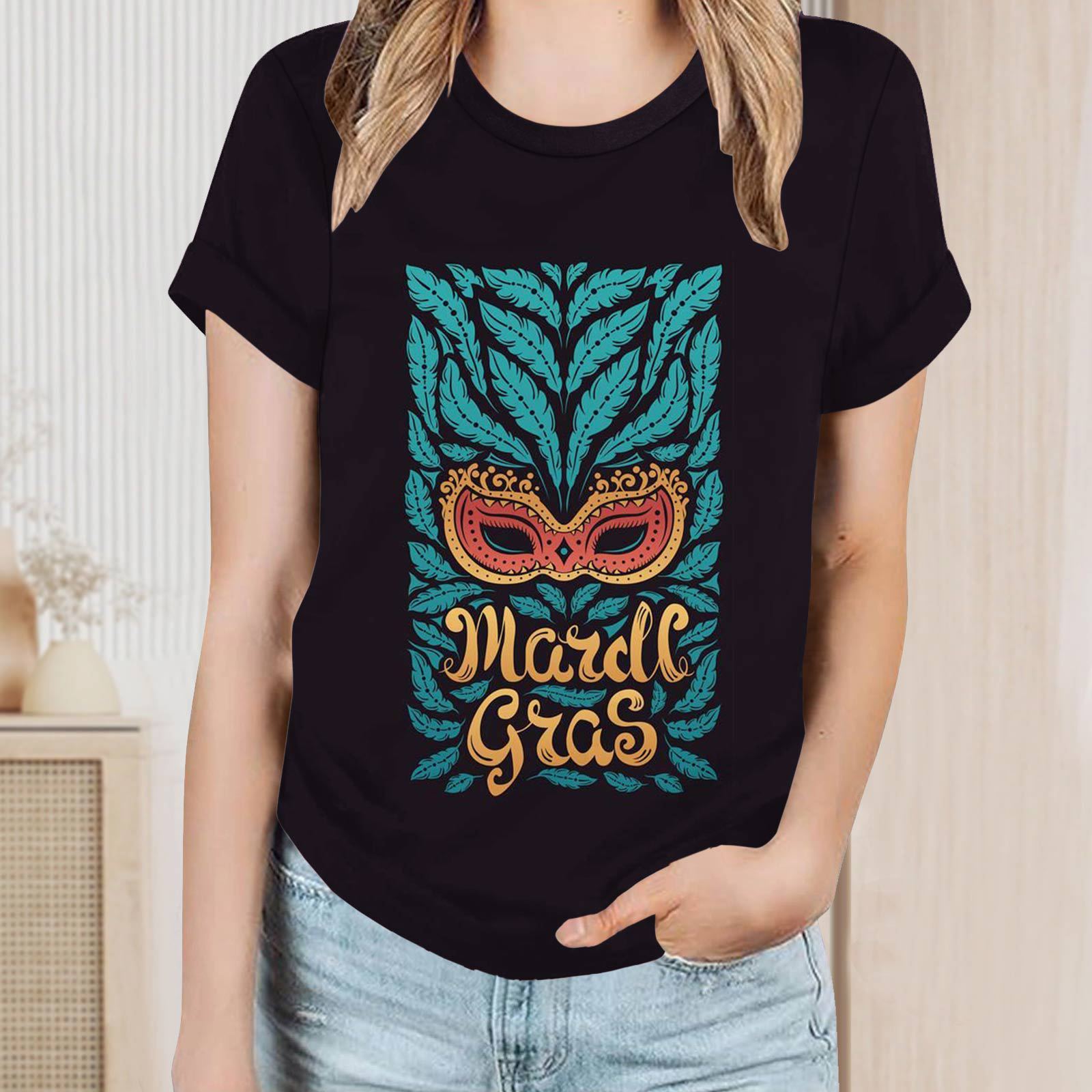 Damen-T-Shirt mit Rundhalsausschnitt und kurzen Ärmeln. Valentinstags-Liebespaar-T-Shirt mit Digitaldruck, kurzen Ärmeln._voghion.com