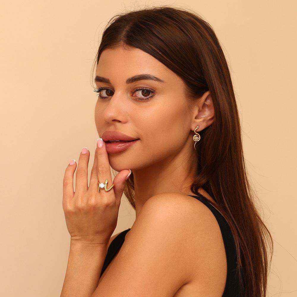 All Seasons Season Women's Gender Wholesale Jewelry Vintage Style French Style Heart Shape Snake 304 Stainless Steel Enamel Plating Open Rings Rings
