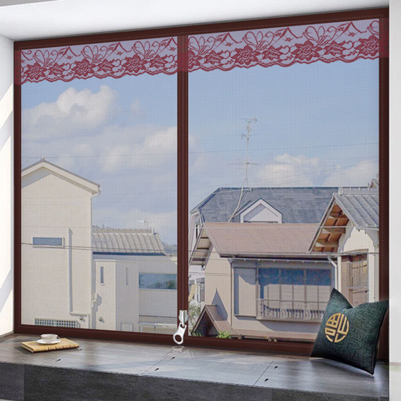 Cross-Border Zipper Mosquito-Proof Door Curtain, Insect Screen, Diamond Mesh Screen, Self-Adhesive Window Screen, Magic Tape Curtain, Insect-Proof Net