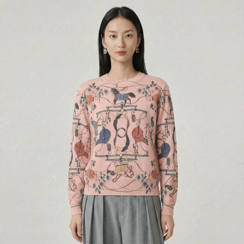 Autumn and Winter New Style Horse Pattern Printed Round Neck Pullover Sweater Bottoming Sweater