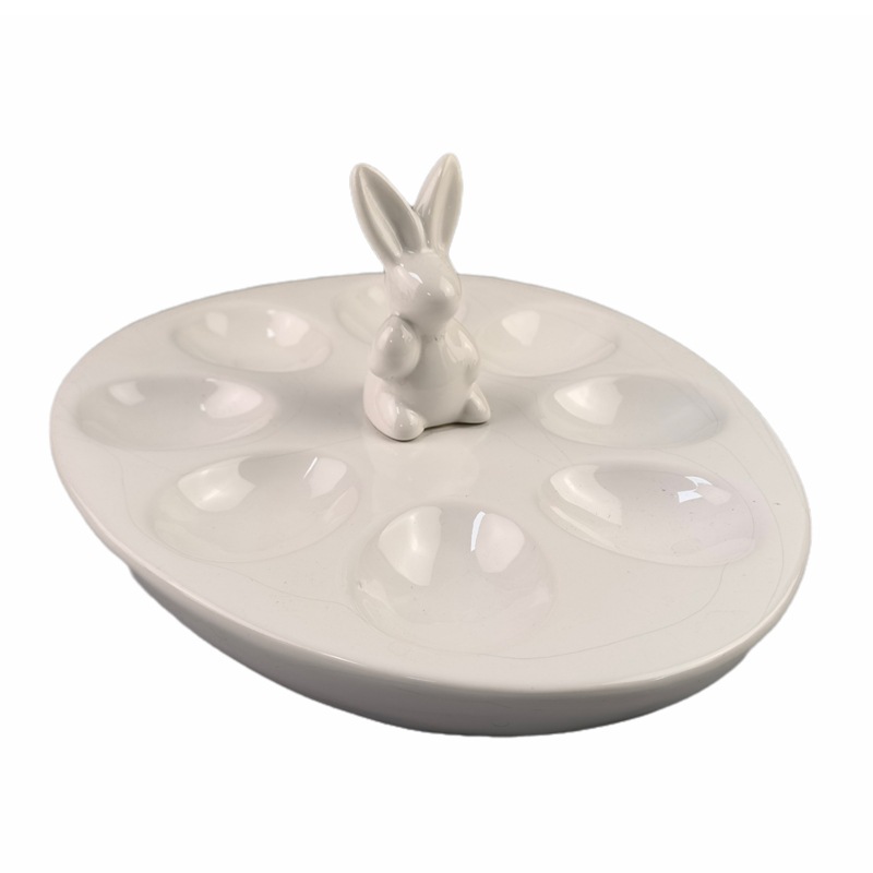 Taza de huevo de cerámica pintada a mano transfronteriza huevo plato huevo huevo cuadrícula conejo de Pascua forma huevo bandeja hecha a mano