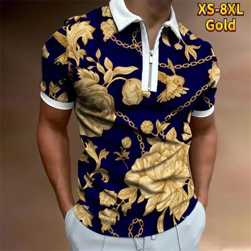 2024 venta caliente personalidad moda impresión 3D hombres verano calle suelta solapa manga corta cremallera camisa POLO