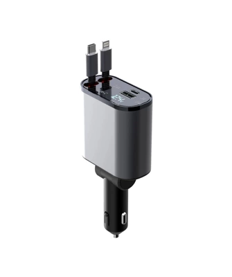 The New Car Charger Supports 100W Super Fast Charging Flash Charging Retractable Cable Four-In-One Cigarette Lighter Car Charger (Mobil şarj cihazları) - super-fast-charging-digital-display-car-charger-apple-typec