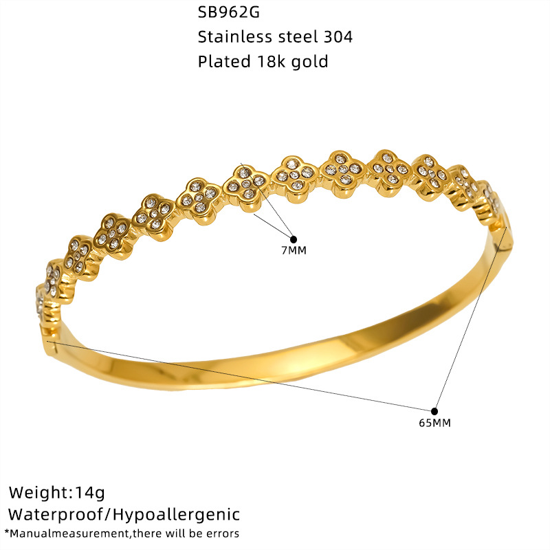 Bracciale europeo americano in acciaio inossidabile con zirconi intarsiati per donna, stile Ins transfrontaliero placcato oro 18 carati semplice e_voghion.com