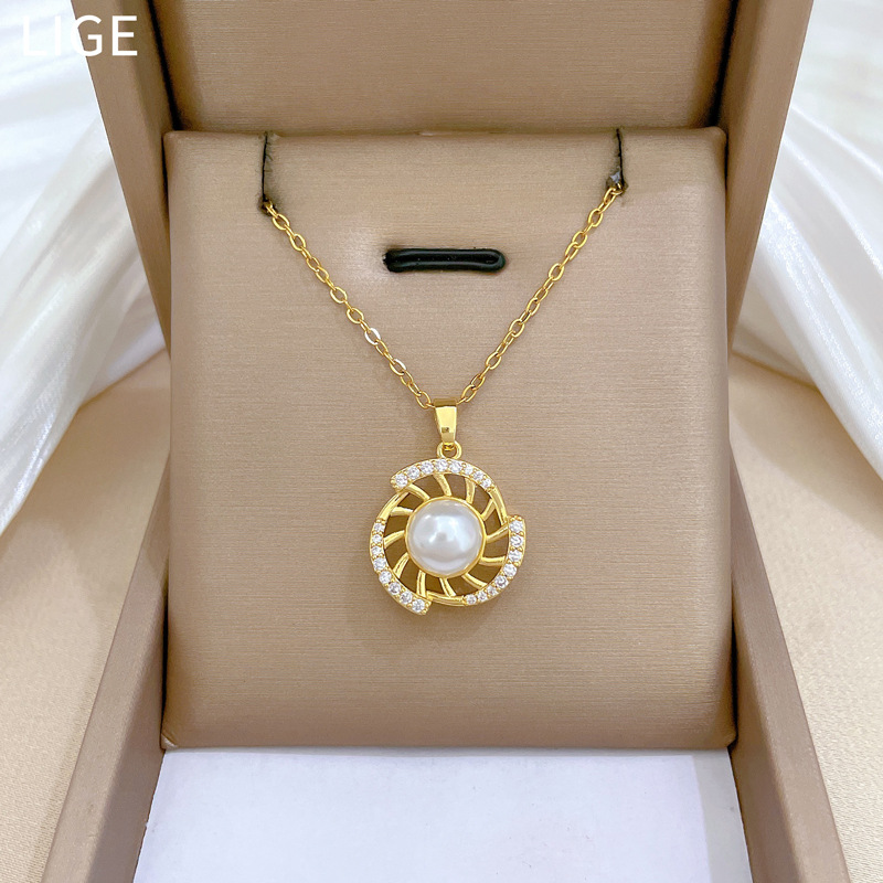 Necklace Earrings Set Light Luxury Rotating Pearl Full Diamond Personality Temperament Banquet Earrings Item Group_voghion.com