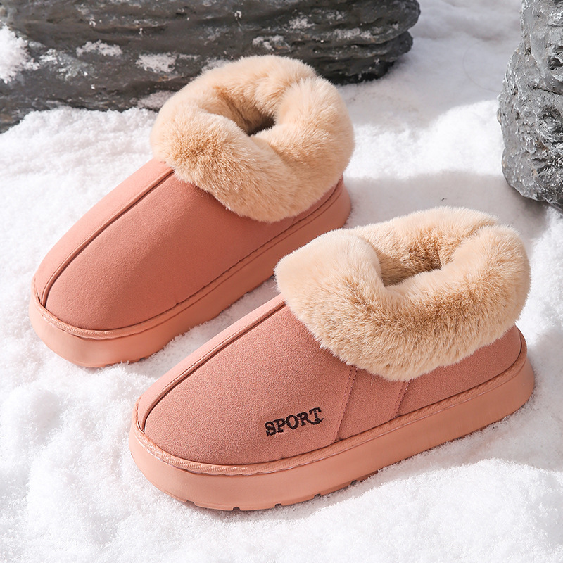 Sin impuestos) nuevas zapatillas de algodón para mujeres otoño y invierno bolsas de tacones para el hogar interior calentamiento de peluche de algodón zapatillas de invierno