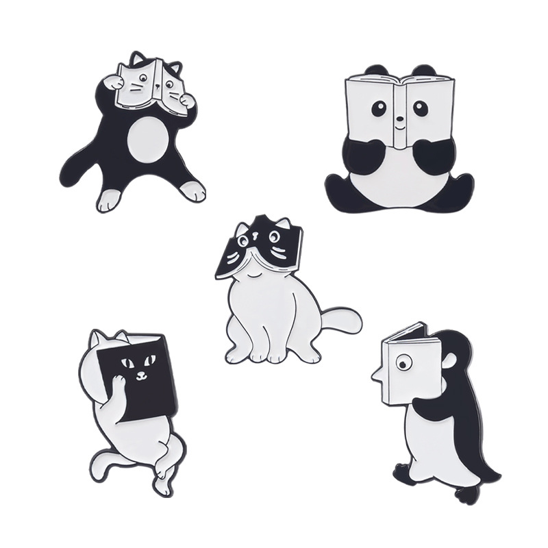 韩版可爱新款动物饰品合金胸针卡通书本猫咪企鹅造型烤漆徽章批发