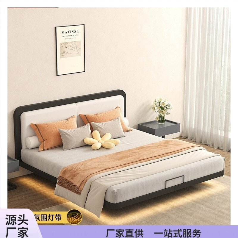 Современная простая подвесная кровать без прикроватной рамы для арендной комнаты с атмосферной двуспальной или односпальной кроватью для главной спальни