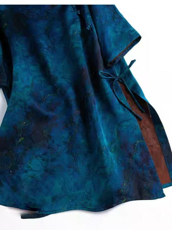 在庫あり 香り雲糸シャツ レディース 半袖 2025 夏新作 新中国風漢服 桑絹スリット入りトップス 大きいサイズ|undefined