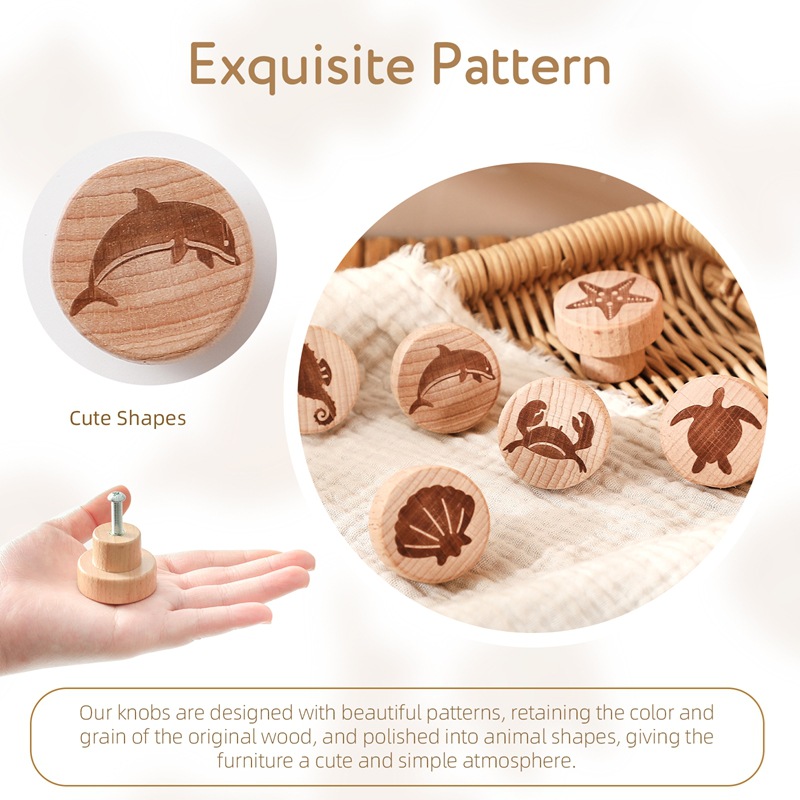 Amazon Cross-border retro animal impresión cajón manija madera mejoras para el hogar accesorios escritorio cajón juego de perillas