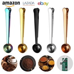 Amazon stainless steel food sealing clips for coffee beans, milk powder measuring spoons, gold-plated multi-functional two-in-one sealing clips