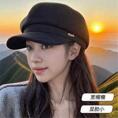 温柔风秋冬新款毛呢贝雷帽子女时尚百搭字母宽英伦复古画家鸭舌帽