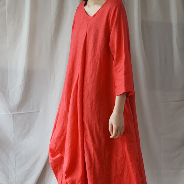 Special offer! Original linen design sense flower bud lengthened dress holiday travel slim gown L19161