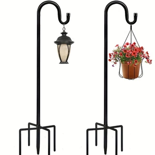 工厂定制牧羊勾花园太阳能灯笼地插杆 Adjustable Shepherd Hooks