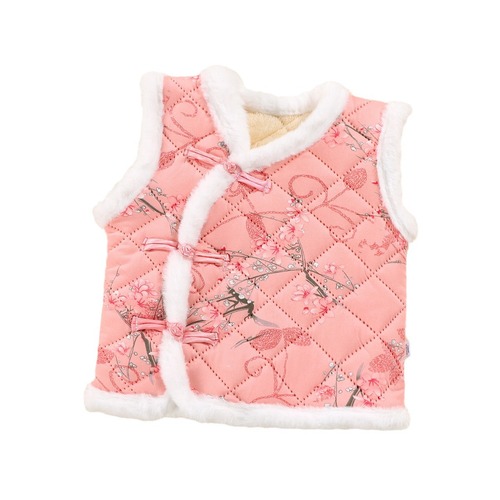 New Style Fleece National Style Vest for Girls and Babies 2024 Winter Chinese New Year Outfit, with Thicker Fleece and Thickening, Internet Trendy Backless Top
