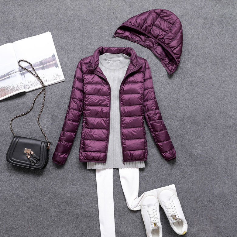 Transfronterizo Tik Tok nueva chaqueta de plumón para mujeres corta estilo coreano delgada y delgada chaqueta de sombrero extraíble de estudiantes de tamaño grande image 8