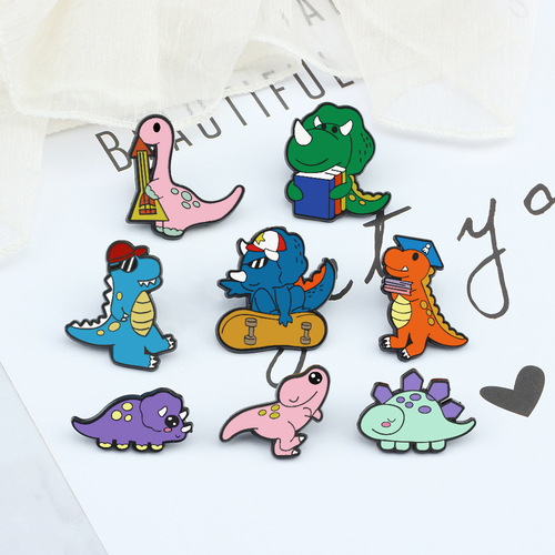 Funny and cute dinosaur brooch ins trendy men and women personalized metal badge collar pin bag decoration