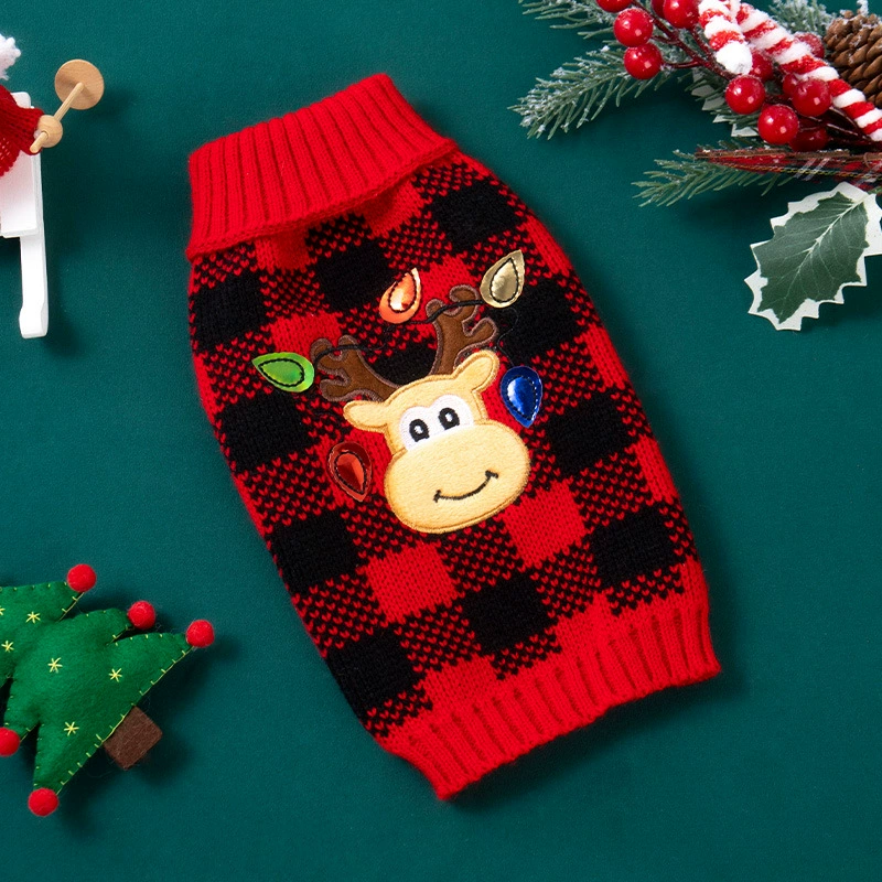 Трансграничный новый осенний и зимний костюм для домашних животных одежда милый рождественский олень клетчатый свитер собака кошачий свитер