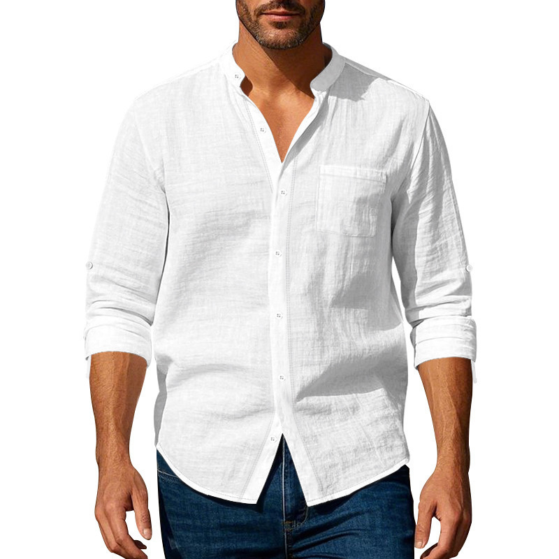 Herren Leinenhemd Mit Stehkragen Für Einen Smarten Freizeit Look_voghion.com