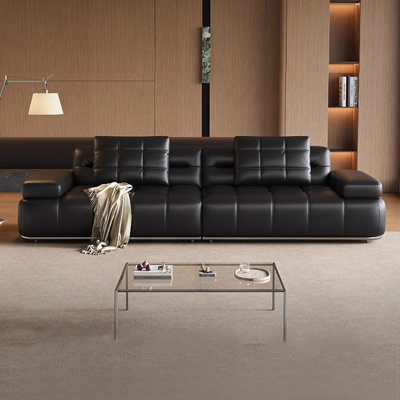 Sofá italiano minimalista con respaldo alto Lawrence sala de estar sofá de cuero recto negro 2025 nuevo