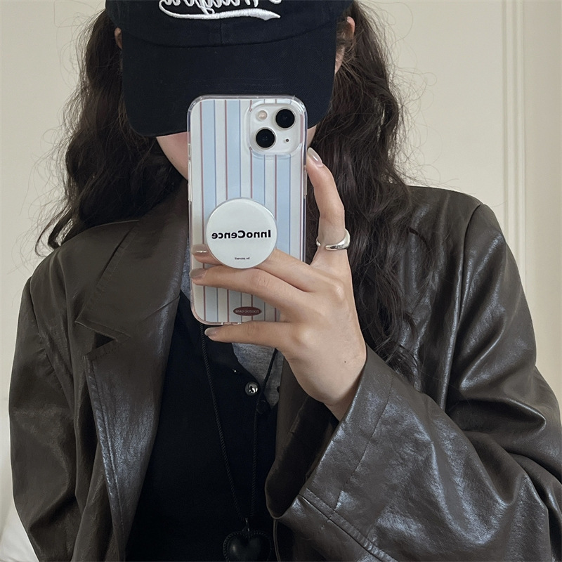 Sencillo ins nicho sal suave rayas azules y blancas para iPhone15 funda para teléfono móvil 14promax soporte 13P